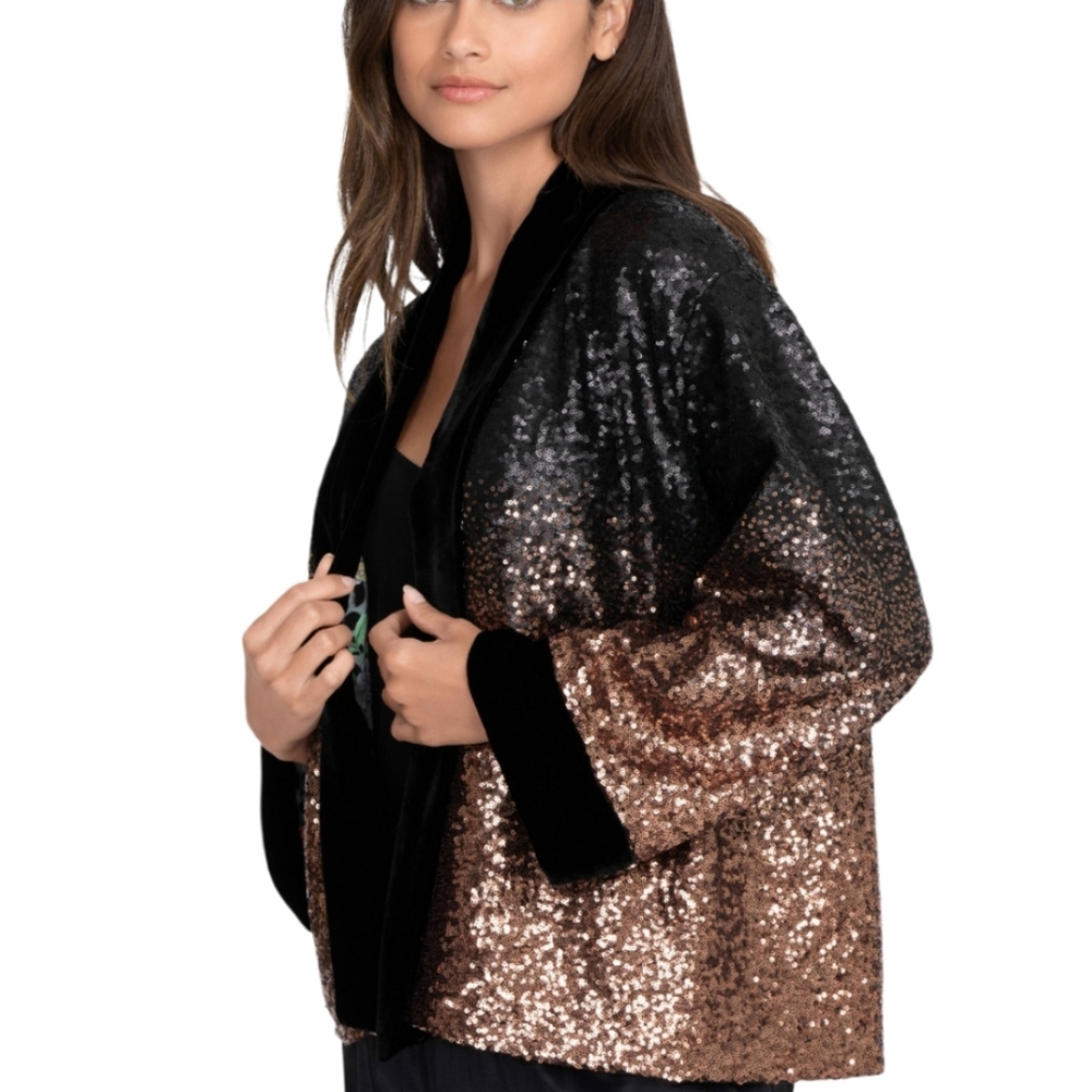 NWT JOHNNY WAS SEQUIN BRONZE BLACK VELVET TRIM DORIAN KIMONO XXL